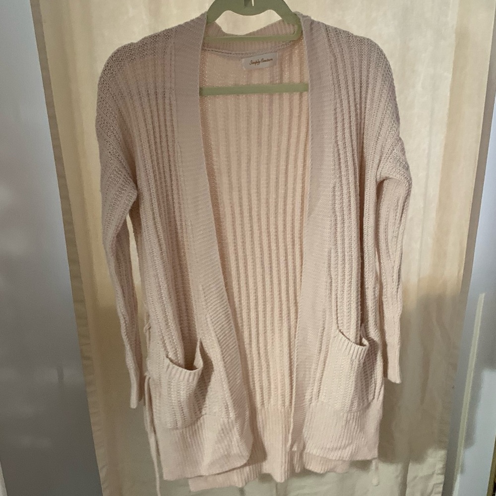 Pink knit cardigan with tie side detail